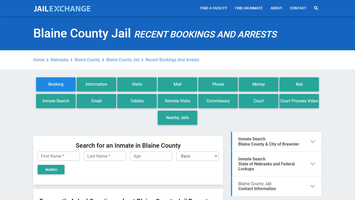 Blaine County Jail NE Recent Arrests and Bookings - Jail Exchange