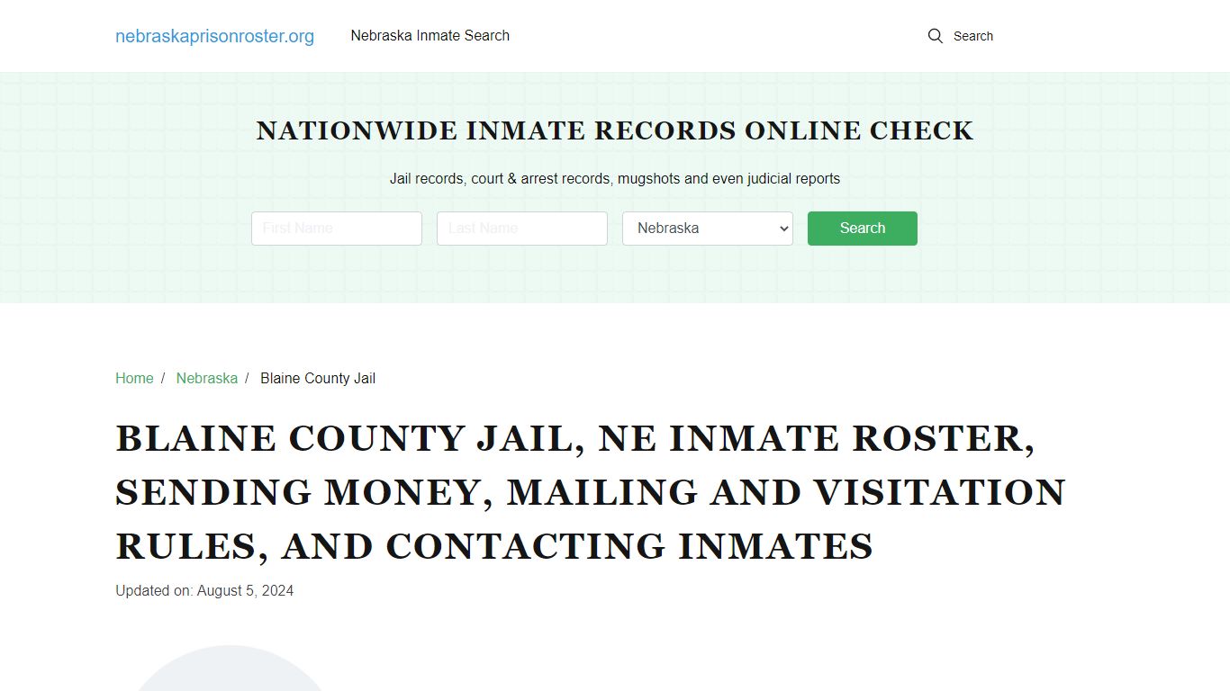 Blaine County Jail, NE: Offender Search, Visitations, Contact Info