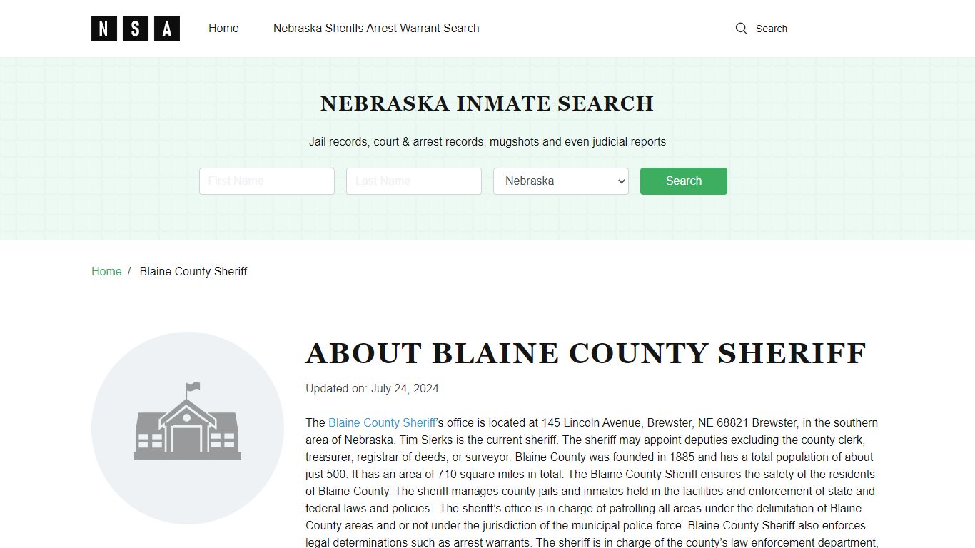 Blaine County Sheriff, Nebraska and County Jail Information