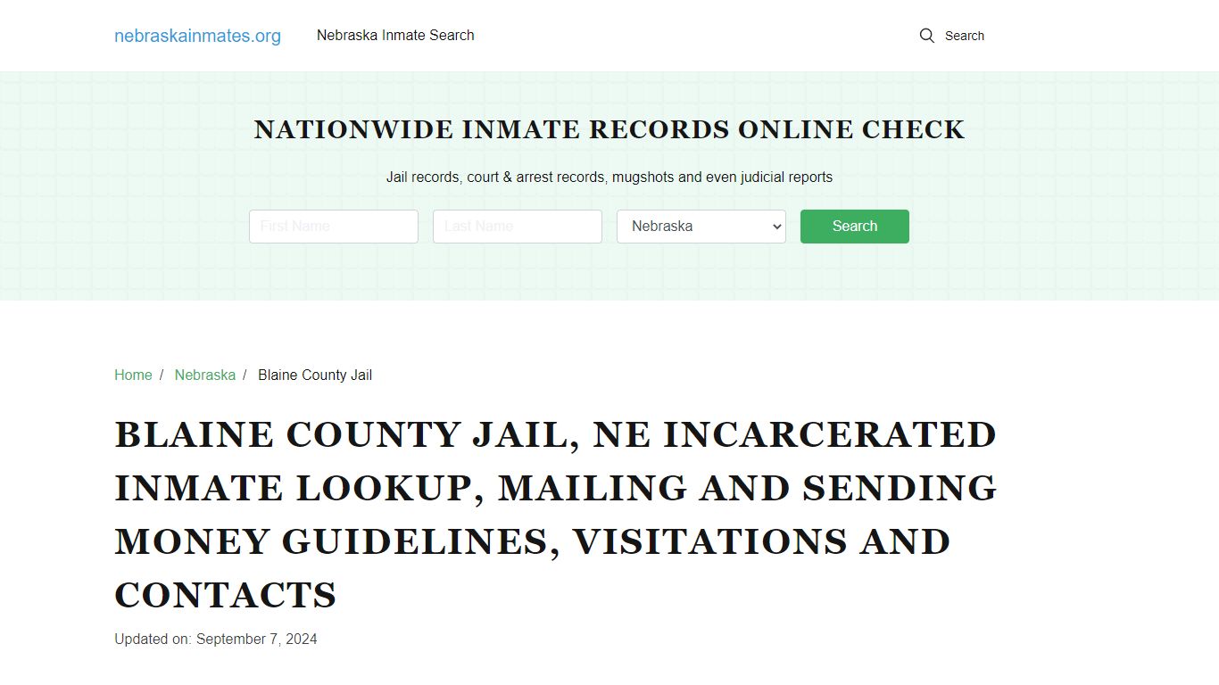 Blaine County Jail, NE: Offender Locator, Visitation & Contact Info