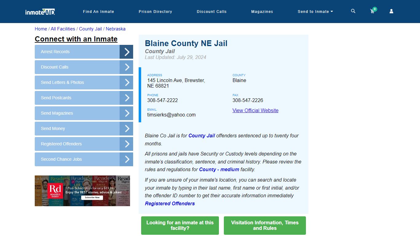Blaine County NE Jail - Inmate Locator